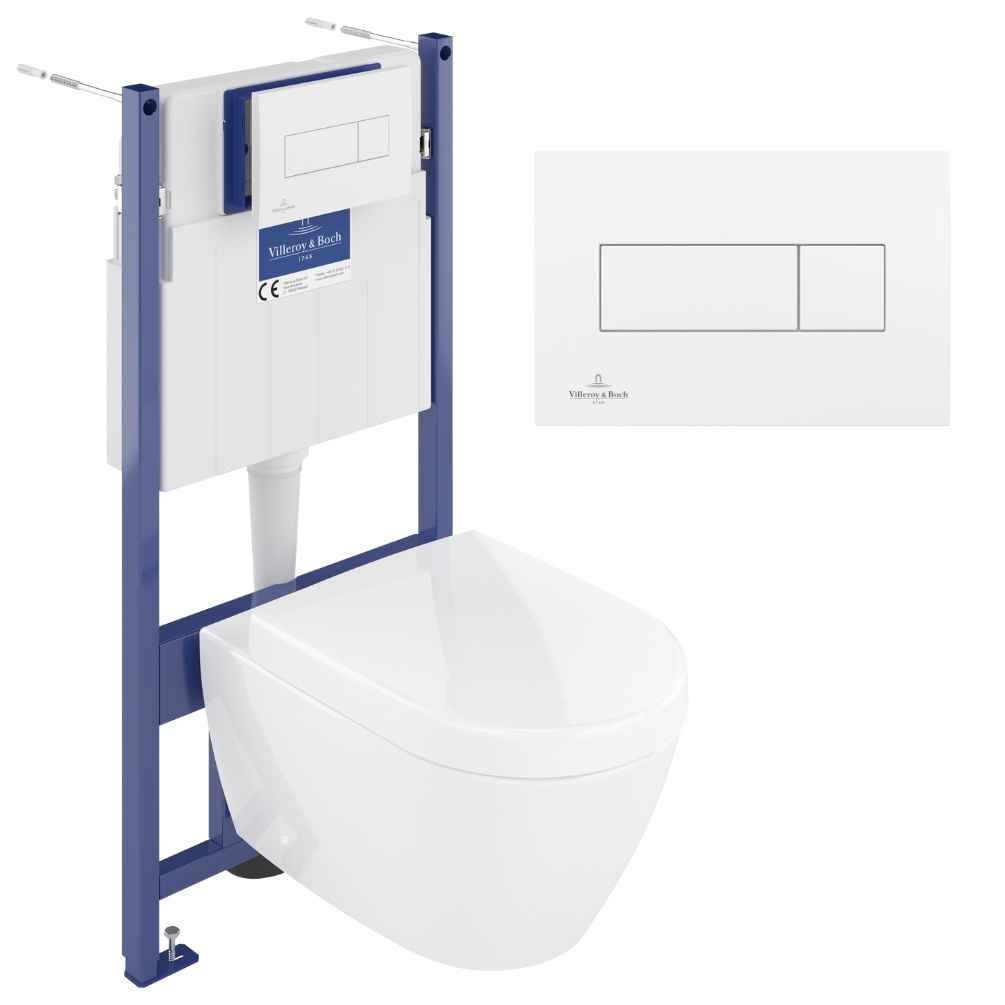 Product cut out photo of Villeroy & Boch Architectura Wall Hung WC & ViConnect Pro S 1.12m Toilet Frame in White 92122868 5814HR01